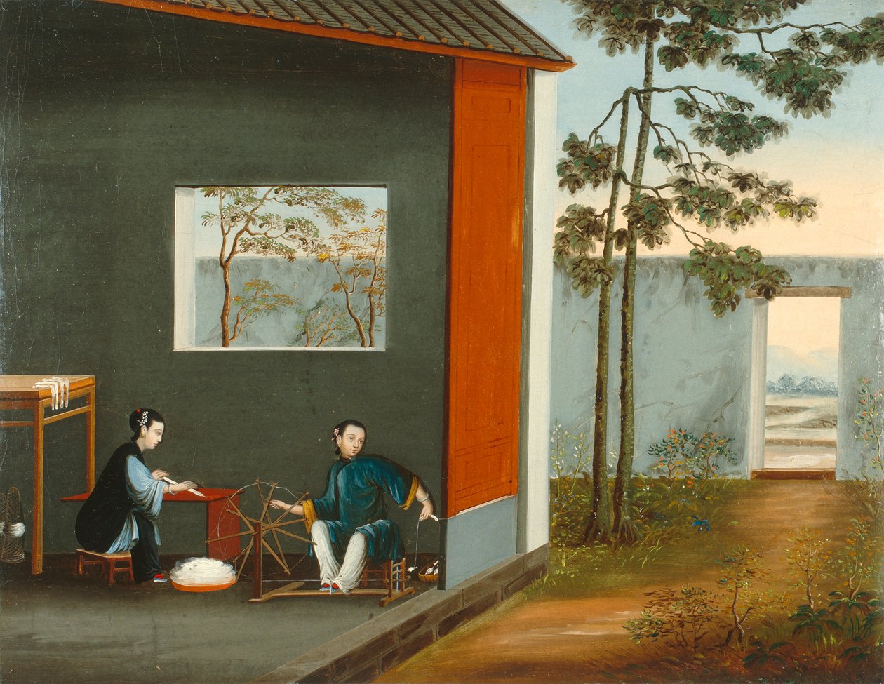 Due donne che filano da Qing Dynasty Chinese School