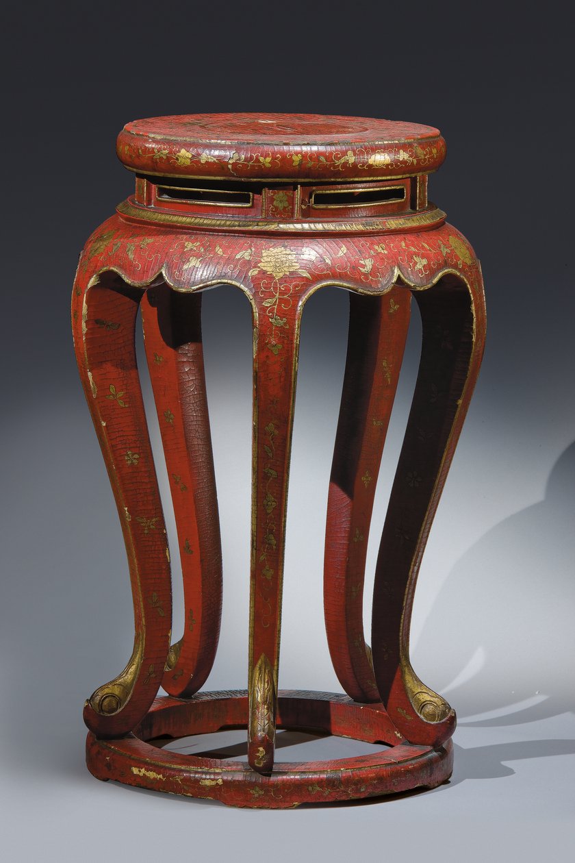 Jardinière (laccata in rosso con dettagli in oro, marrone e verde) da Qing Dynasty Chinese School