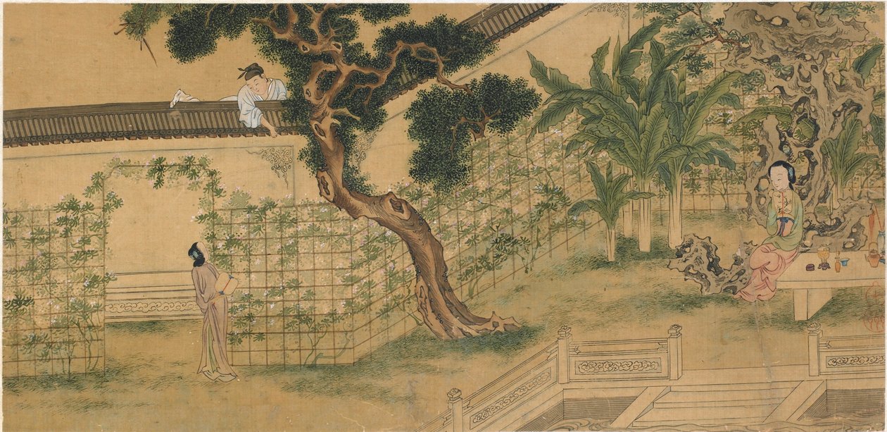 Scena dalla commedia Romance of the West Chamber, di Wang Shifu, XVI secolo da Qiu Ying