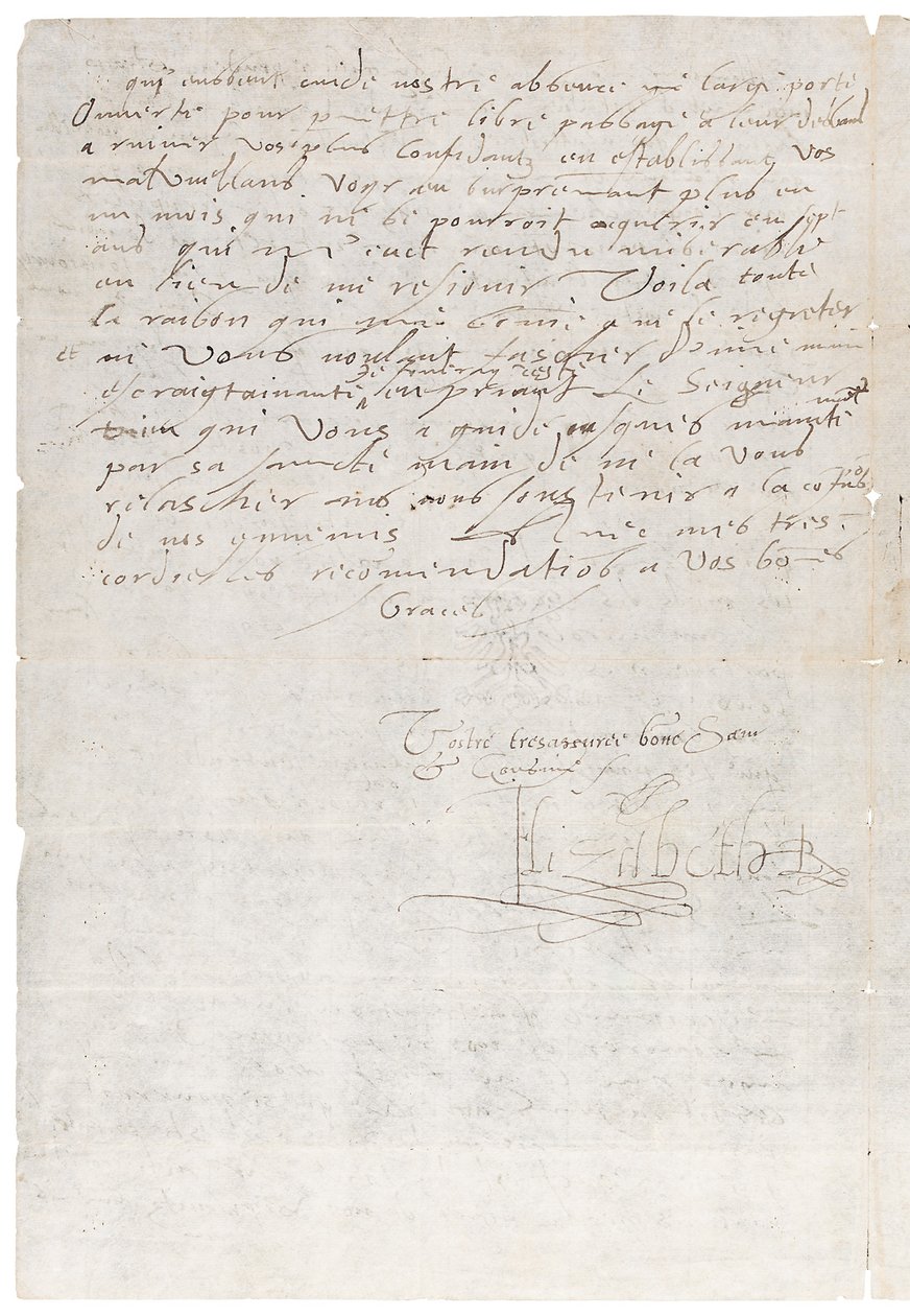 Lettera in francese di Elisabetta I d