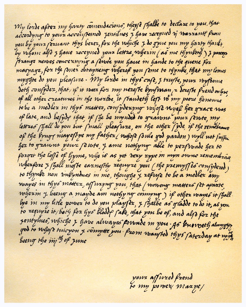 Lettera della Regina Maria I a Lord Seymour di Sudeley, 4 giugno 1547 da Queen Mary I