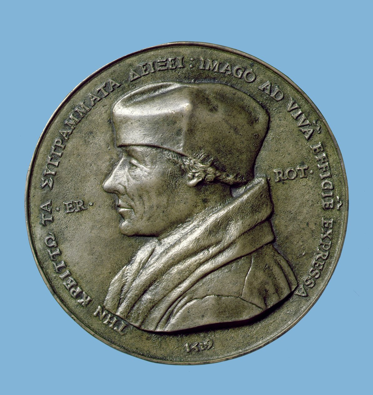 Medaglione ritratto di Erasmo (14656-1530) 1519 (bronzo) (recto) da Quentin Massys or Metsys