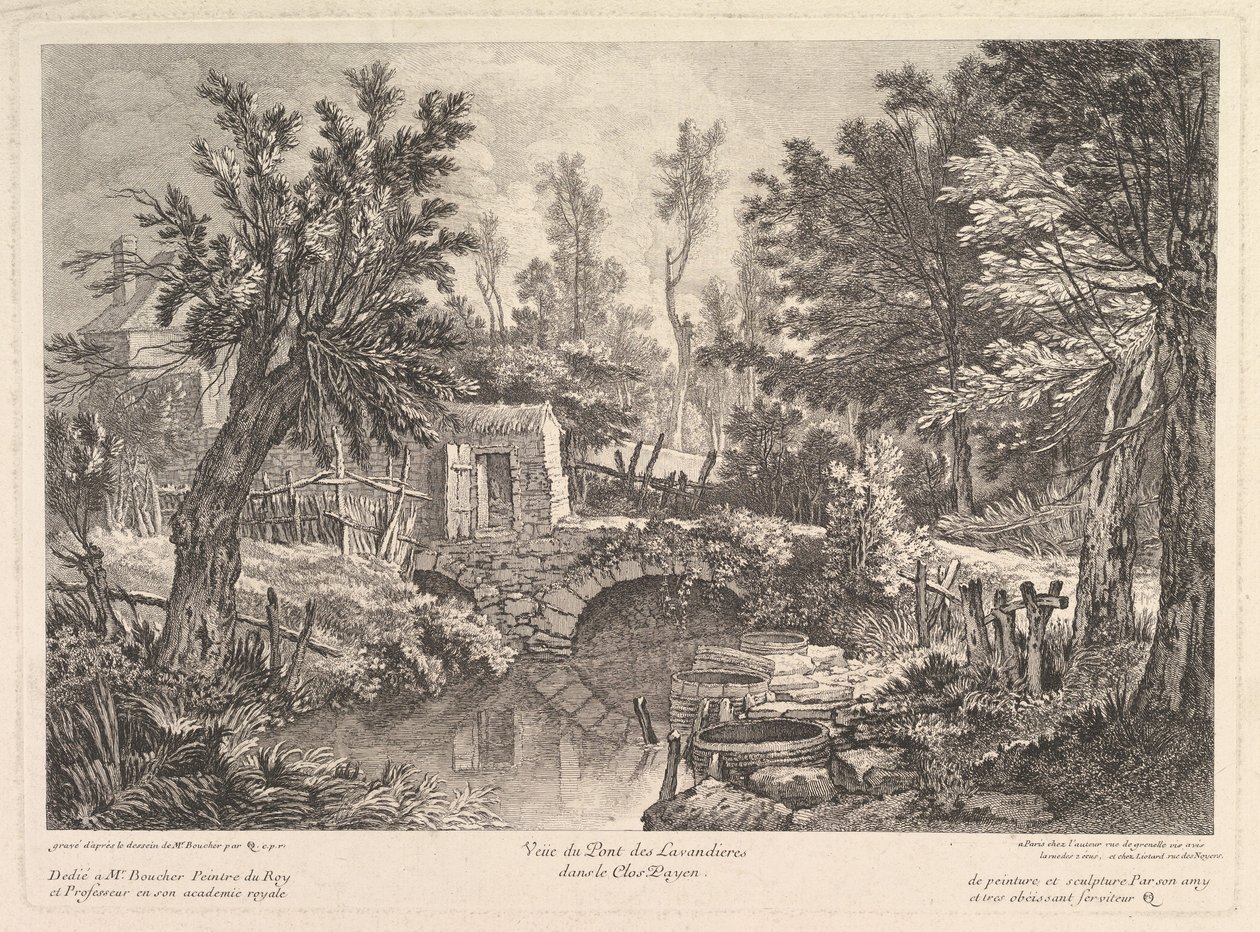 Vista del ponte Lavandieres alla casa del contadino, metà XVIII secolo da Quentin Pierre Chedel