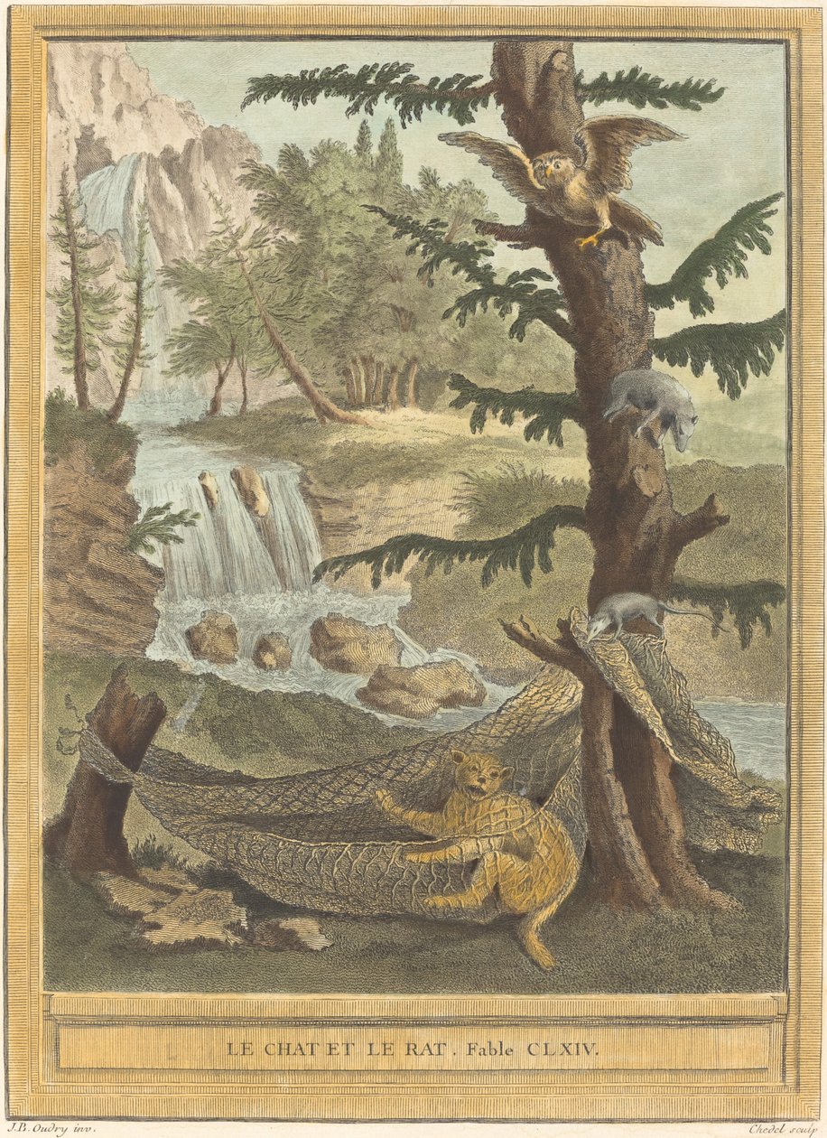 Il gatto e il topo da Quentin Pierre Chedel after Jean Baptiste Oudry