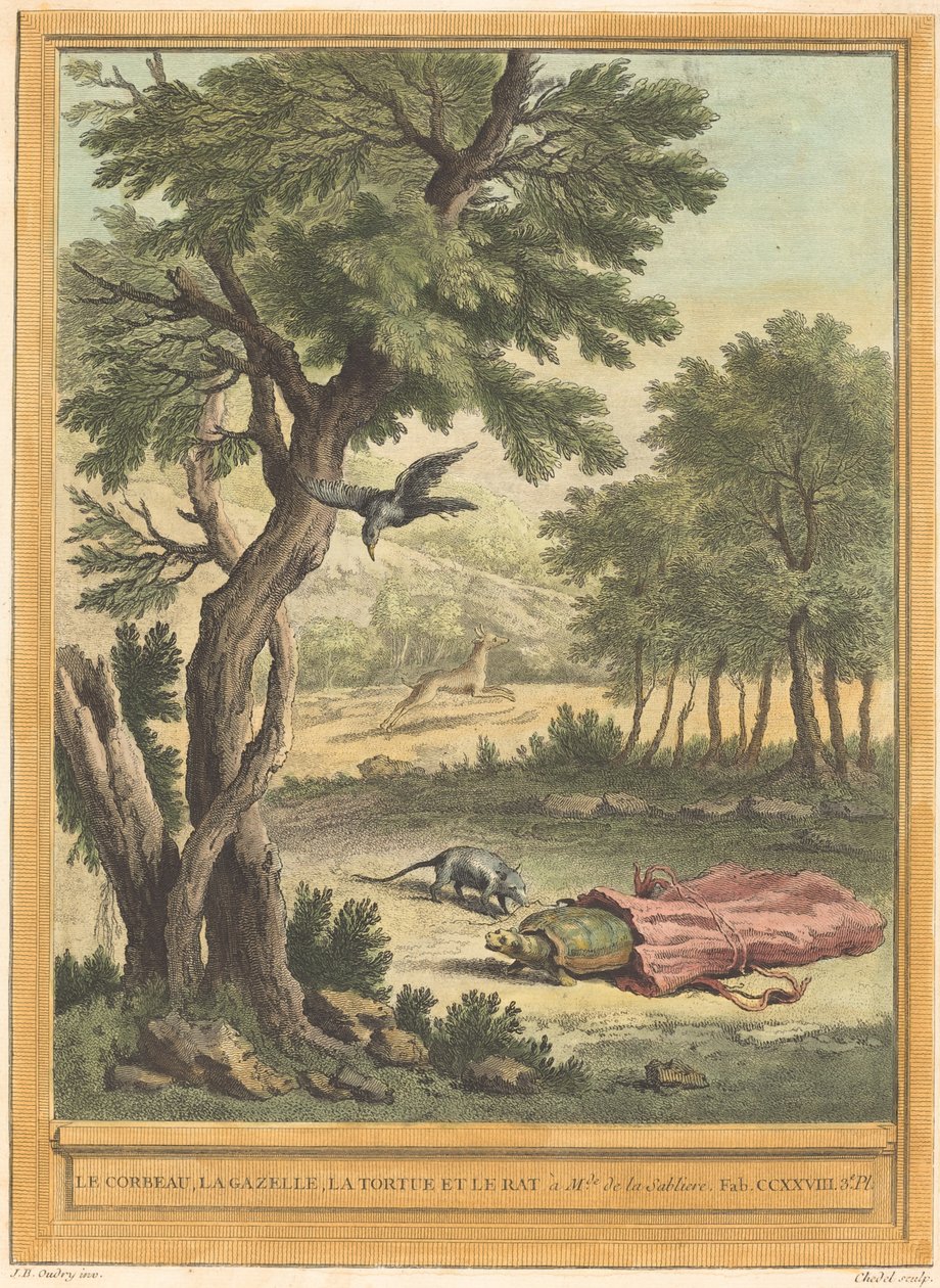 Il corvo, la gazzella, la tartaruga e il topo da Quentin Pierre Chedel after Jean Baptiste Oudry