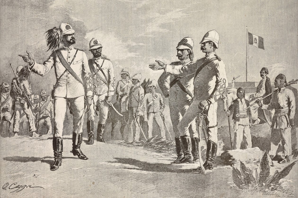 Soldati italiani e locali, in uniformi dell
