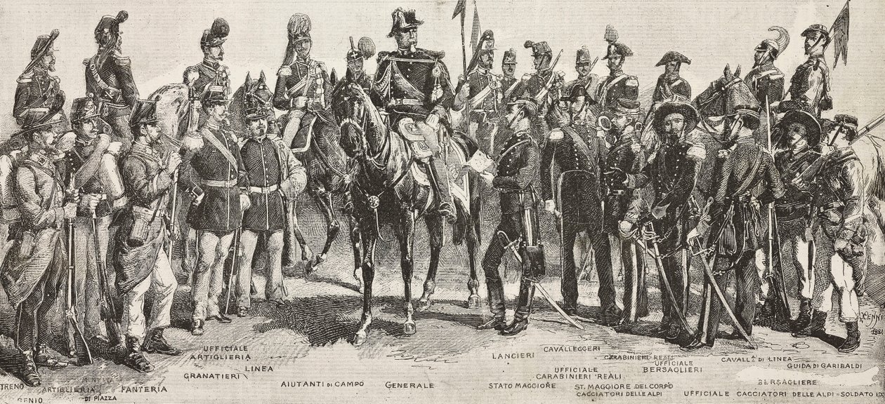 Esercito piemontese nel 1859 (incisione) da Quinto Cenni