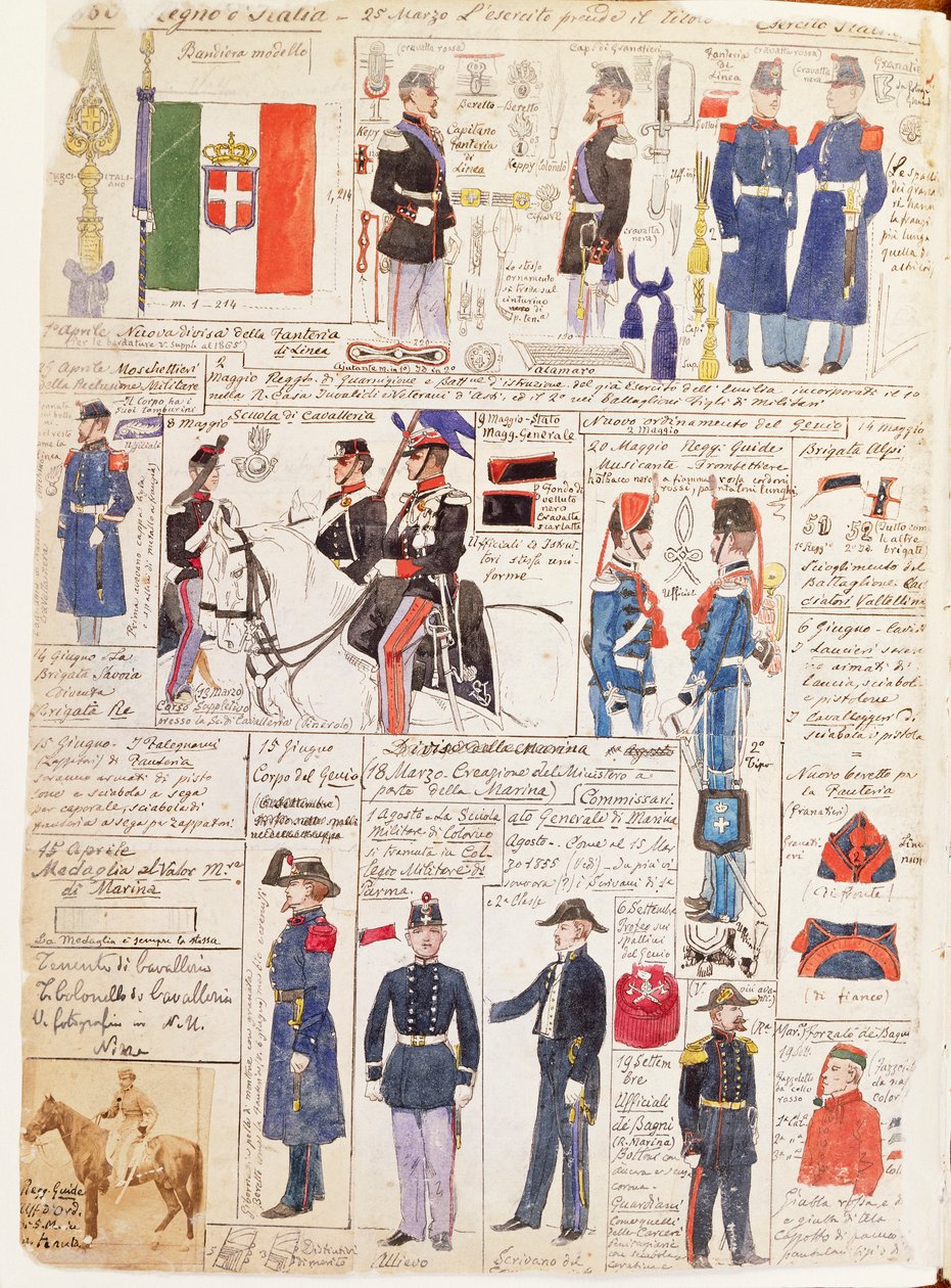 Uniformi del Risorgimento italiano, tavola a colori di Quinto Cenni da Quinto Cenni