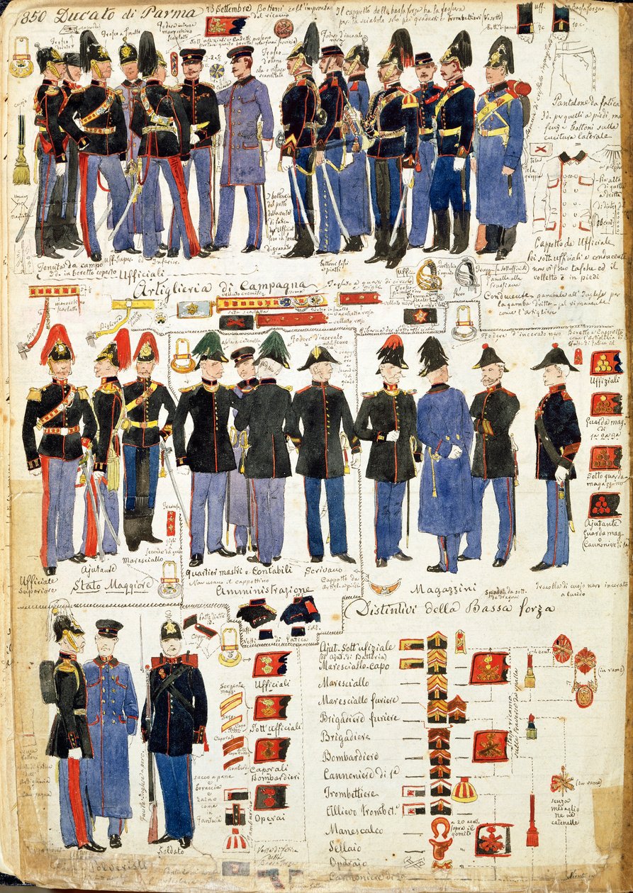 Varie uniformi del Ducato di Parma da Quinto Cenni