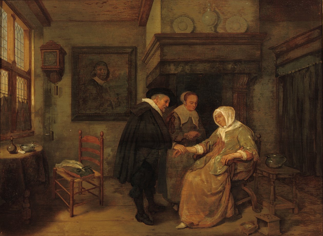 Un dottore visita una donna malata da Quiringh Gerritsz. van Brekelenkam