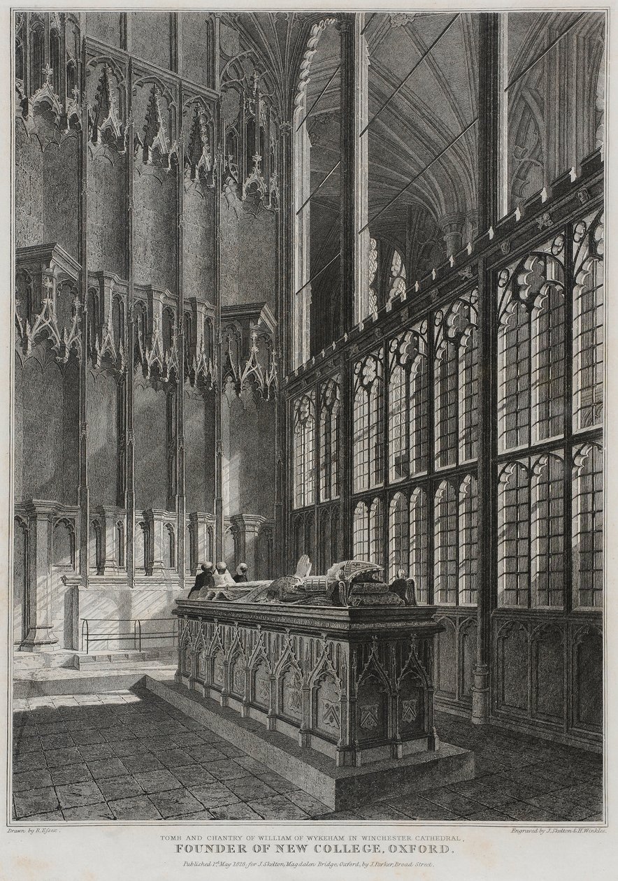 Tomba e Cappella di William Wykeham nella Cattedrale di Winchester, inciso da J. Skelton e H. Winkles, 1828 da R. Essex