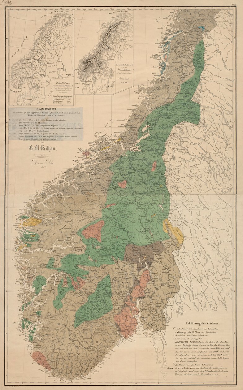 Primo tentativo di una carta geonostica della Norvegia da R.M. Keilhau