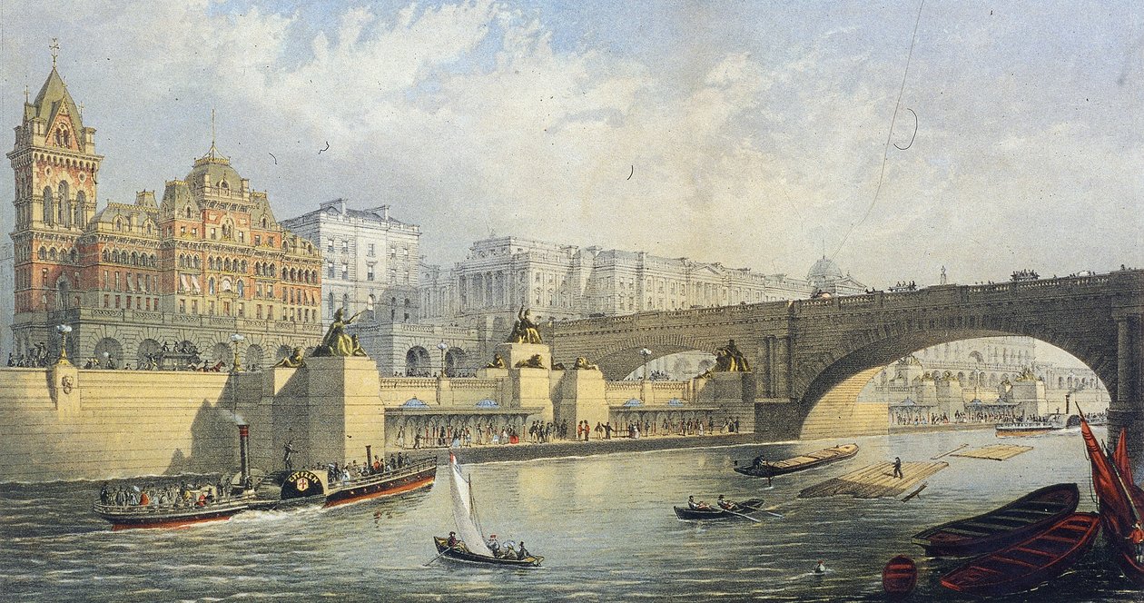 Embankment del Tamigi - Molo di attracco per battelli a vapore a Waterloo, Londra, 1864 da RM Bryson