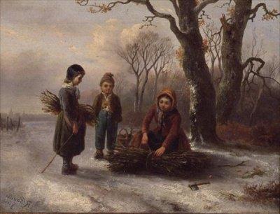 Bambini che raccolgono legna, c.1884 da R. Favelle