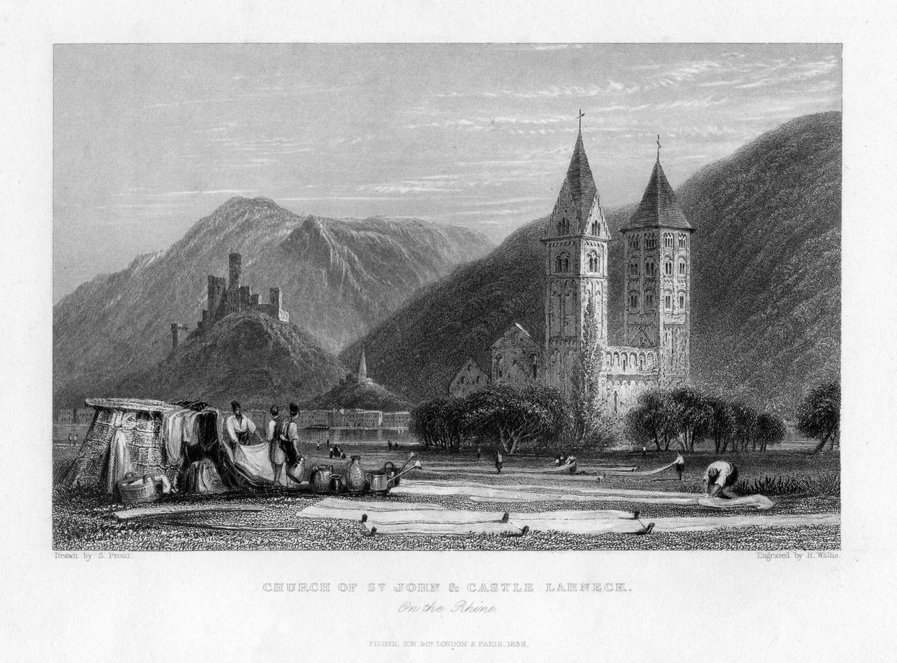 Chiesa di San Giovanni e Castello Lahneck sul Reno, 1838 da R. Wallis
