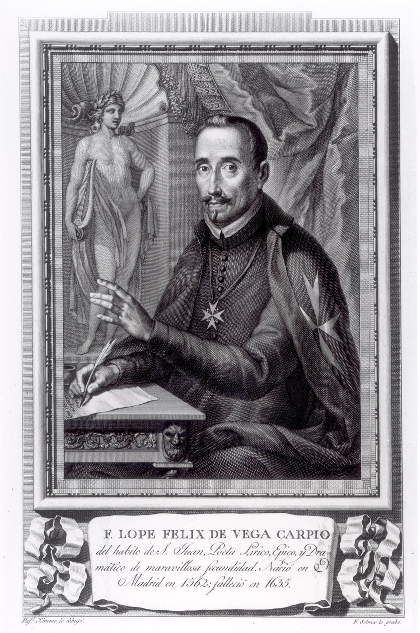 Ritratto di Lope Felix de Vega Carpio, inciso da Fernando Selma da Rafael Ximeno y Planes