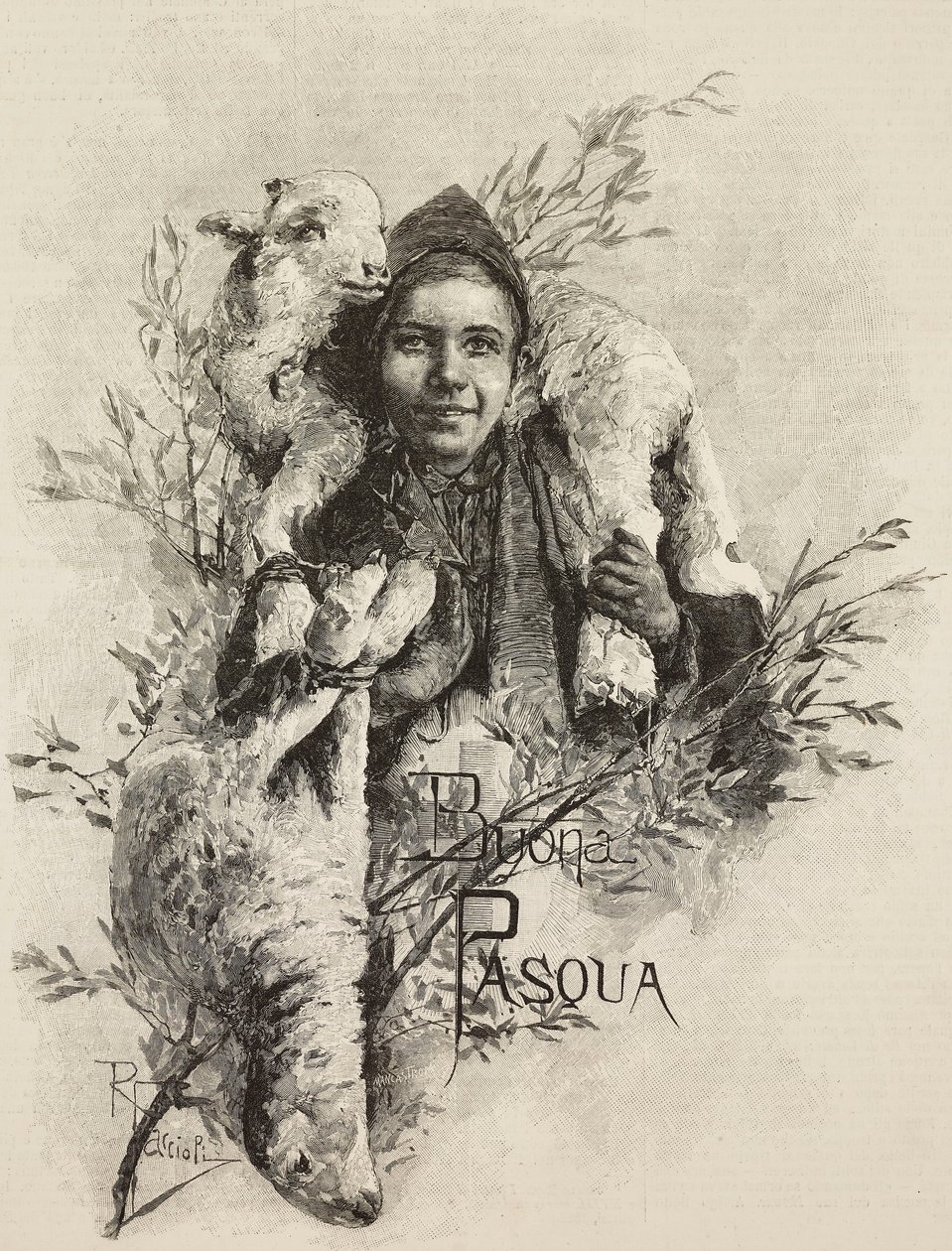 Buona Pasqua, giovane con agnello sulle spalle da Raffaele Faccioli