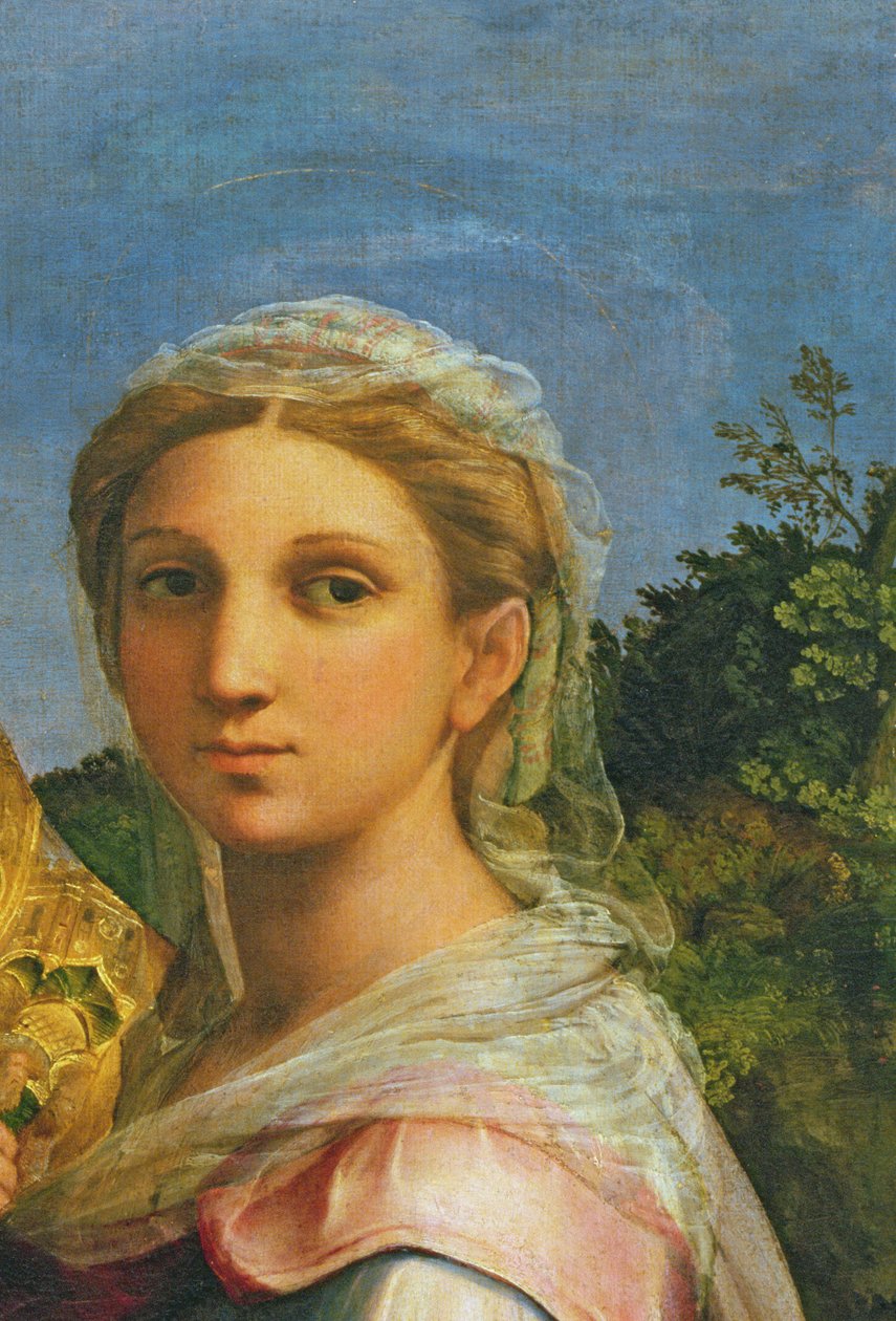 St. Cäcilia umgeben von St. Paulus, St. Johannes dem Evangelisten, St. Augustinus und Maria Magdalena, ca. 1513 (Detail) von Raffaello Sanzio Raphael