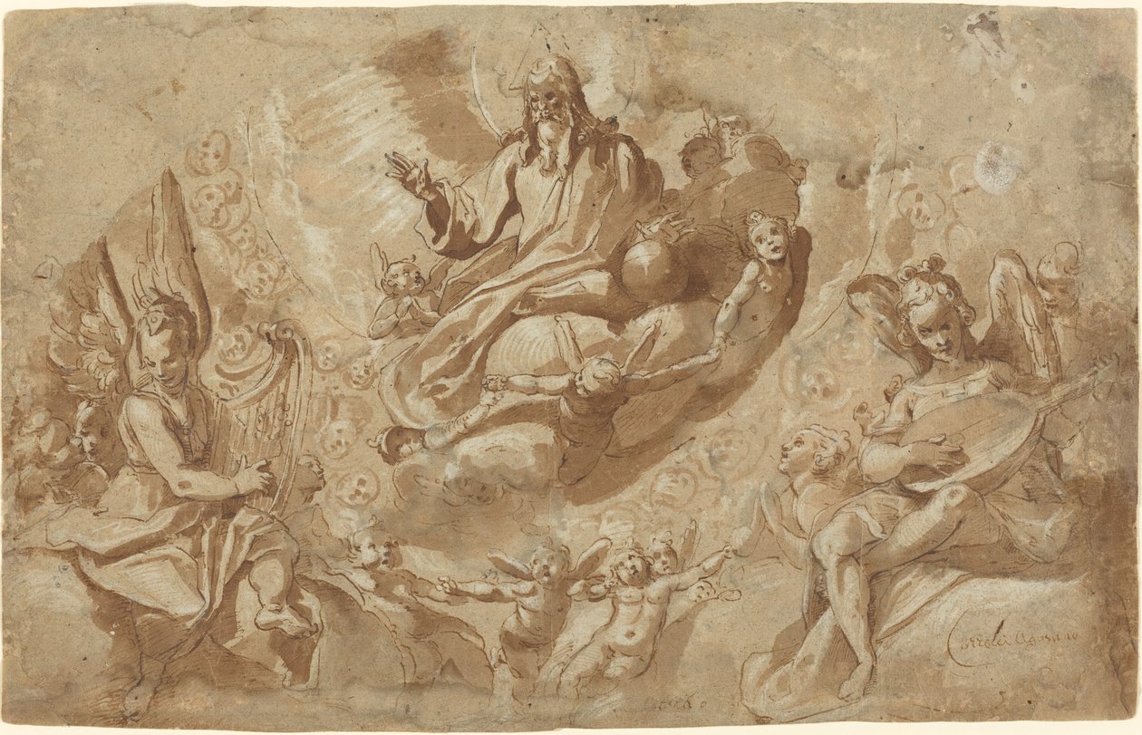Dio Padre e angeli sulle nuvole da Raffaello Motta