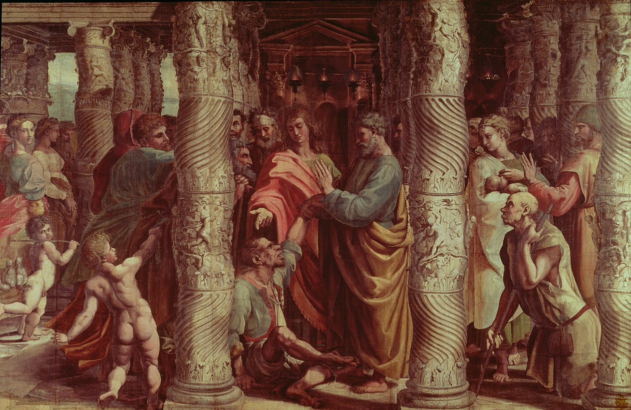 La Guarigione del Paralitico (cartone per la Cappella Sistina) (prima del restauro) da Raffaello Sanzio Raphael