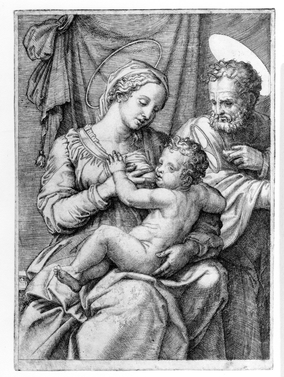 La Sacra Famiglia, inciso da Marcantonio Raimondi, c.1515 da Raffaello Sanzio Raphael