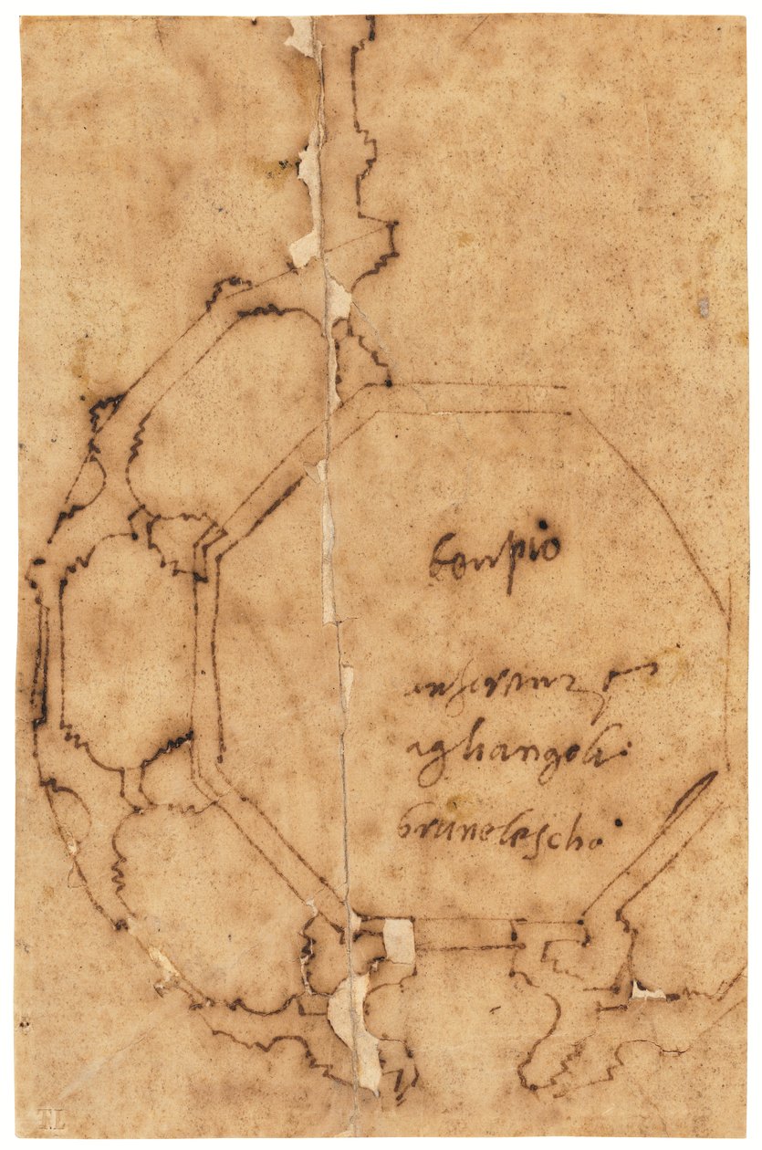 Pianta di Santa Maria degli Angeli, Firenze (penna e inchiostro bruno, su carta da lucido) da Raffaello da Montelupo