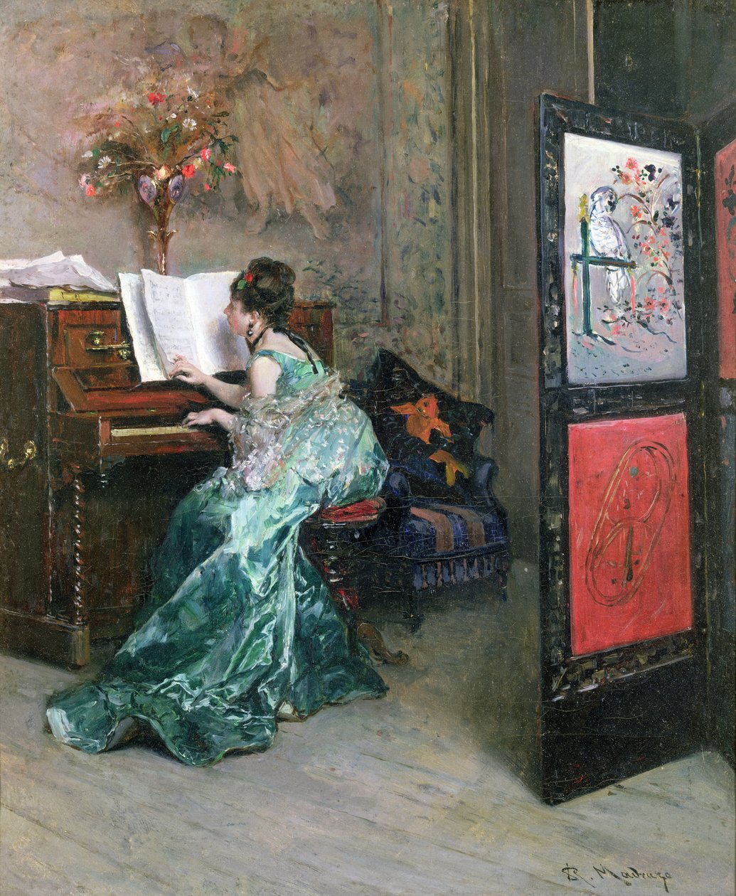 Signora che suona il pianoforte in un interno da Raimundo de Madrazo y Garreta