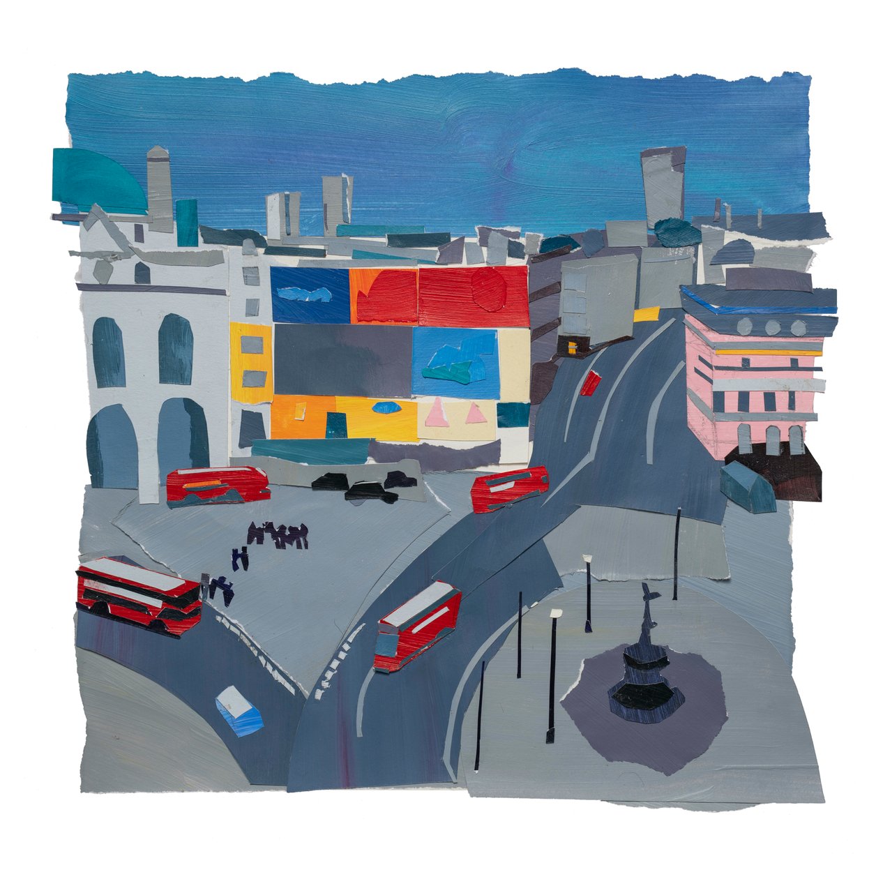Piccadilly Circus, 2020 (acrilico e collage su carta) da Raina Goran