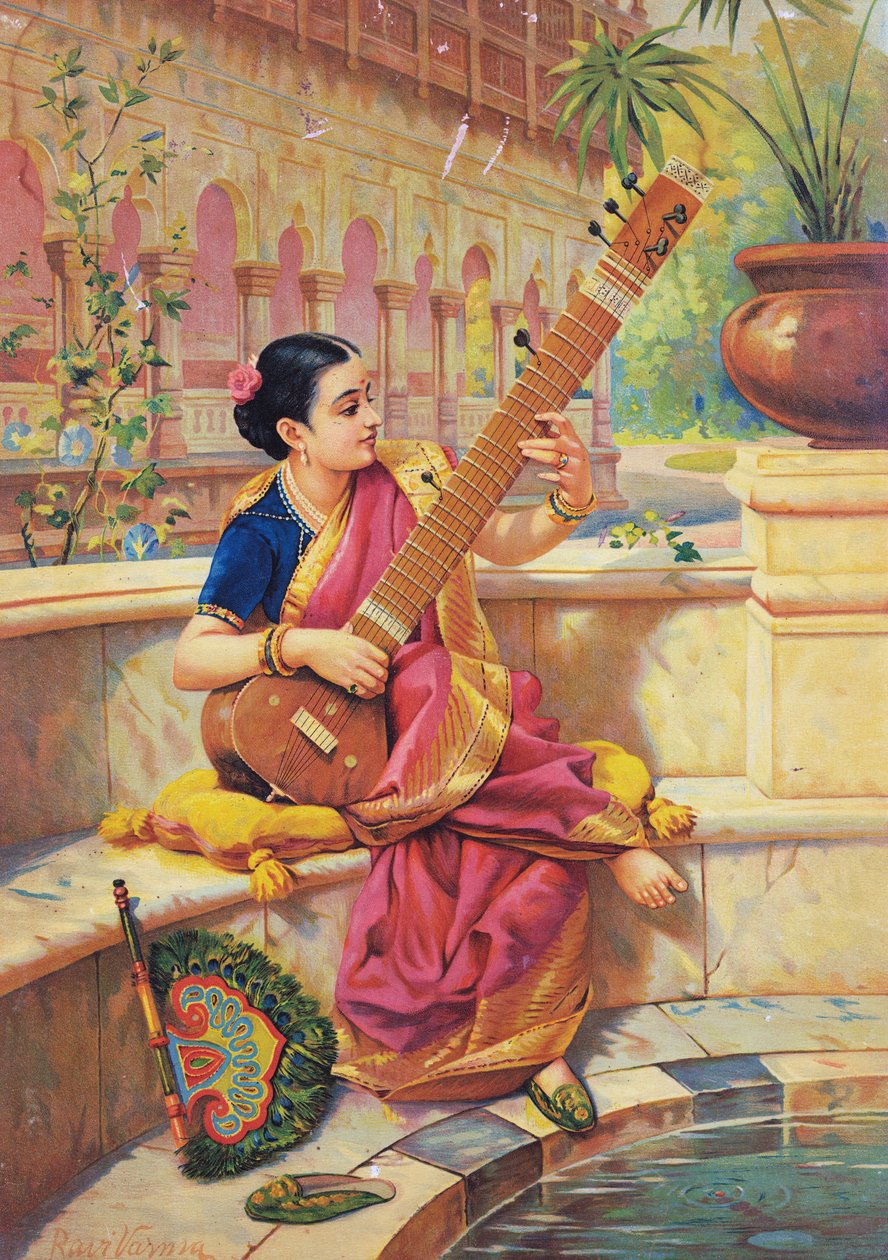 Kadambari che suona il sitar, edit da Raja Ravi Varma