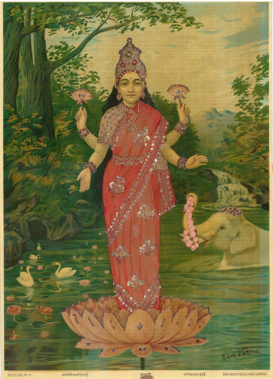 Lakshmi Embellished, di Ravi Varma Press da Raja Ravi Varma