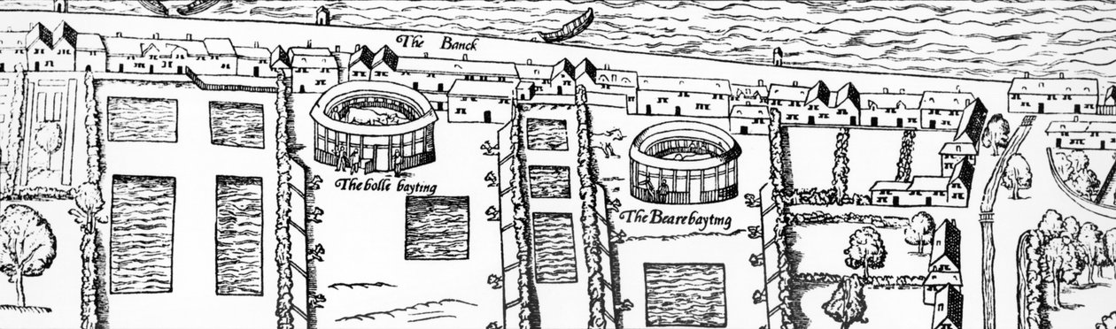 Il sito del teatro di Shakespeare, dettaglio di Civitas Londinum, mappa di Londra da Ralph Agas