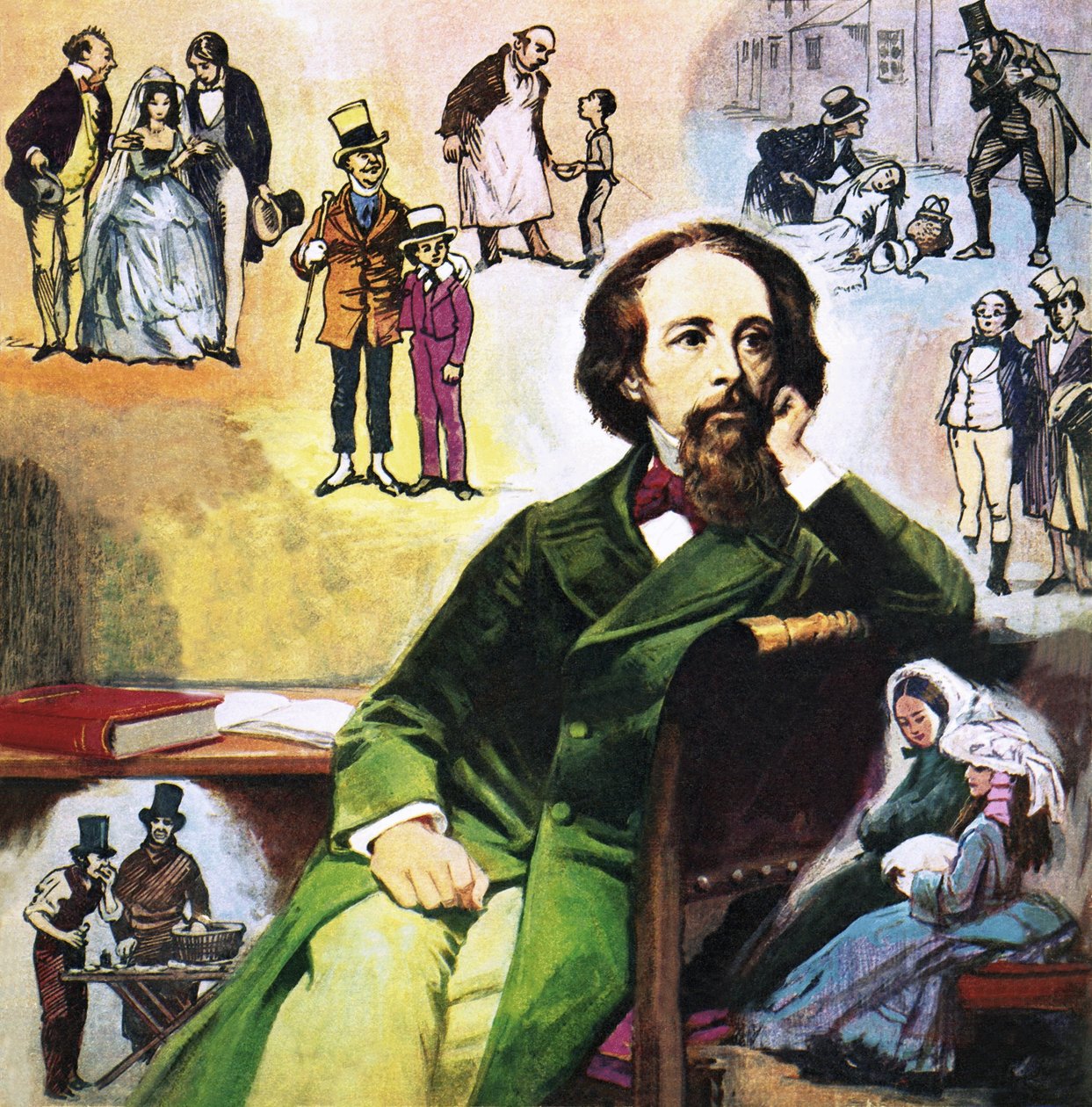 Charles Dickens con i suoi personaggi da Ralph Bruce