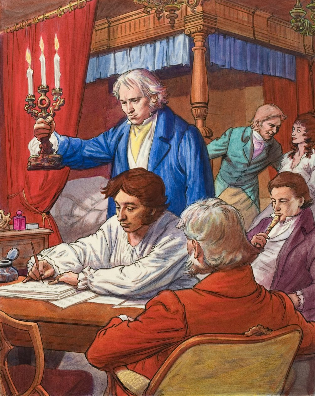 Gioacchino Rossini (1792-1868) mentre compone "La preghiera per Mosè" nella sua camera da letto (gouache su carta) da Ralph Bruce