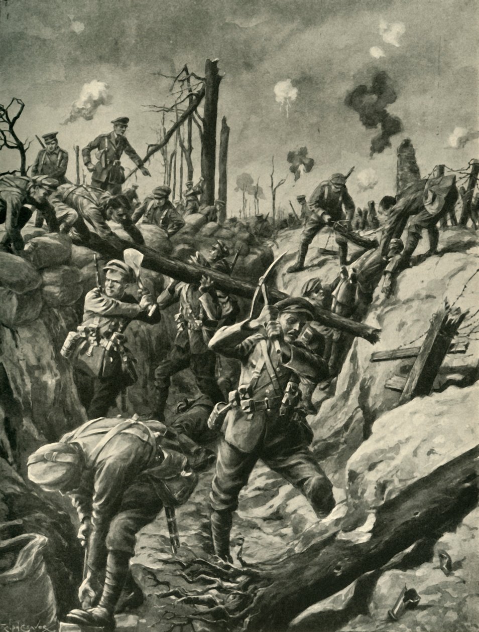 Soldati britannici in una trincea tedesca, Fronte Occidentale, Prima Guerra Mondiale, c1915, c1920 da Ralph Cleaver