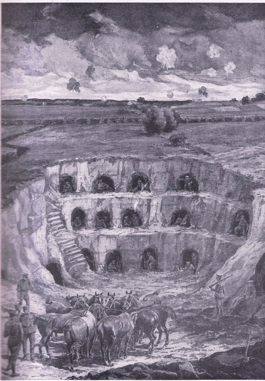 I moderni abitanti delle caverne, dalla Storia della Grande Guerra Vol 3 pubblicata da Waverley Book Co Limited, c.1920 da Ralph Cleaver