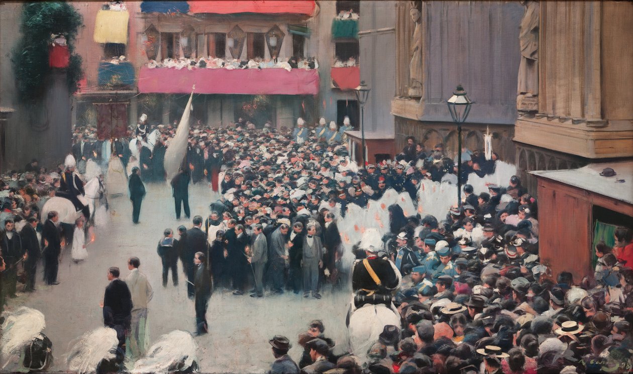 La processione del Corpus Domini che lascia la chiesa di Santa Maria del Mar da Ramon Casas i Carbo