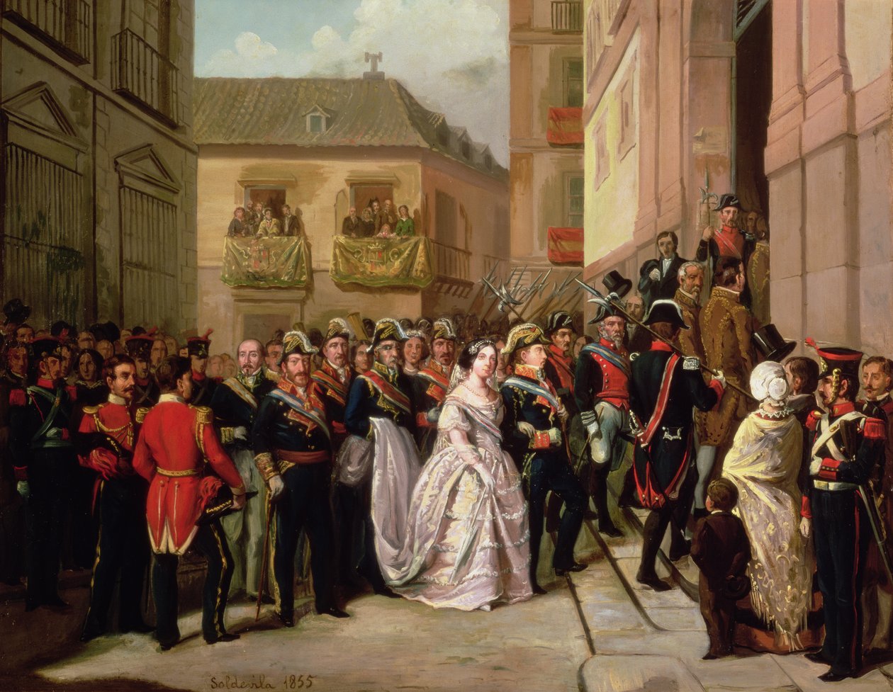 Isabella II di Spagna (1830-1904) e suo marito Francisco de Assisi in visita alla Chiesa di Santa Maria da Ramon Soldevila Trepat