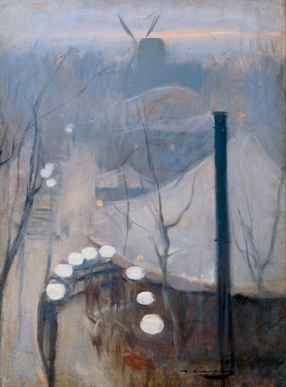 Veduta del quartiere Montmartre con un mulino a Parigi da Ramon Casas i Carbo