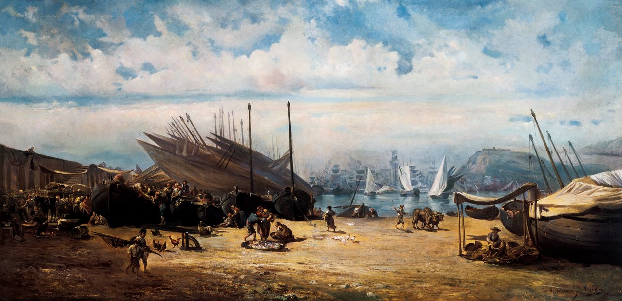 Barceloneta (quartiere centrale di Barcellona). Dipinto di Ramon Marti i Alsina (1826-1894) da Ramón Martí Alsina
