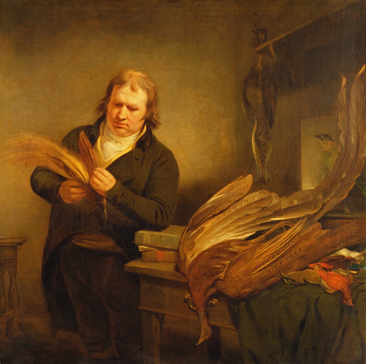Un ornitologo, probabilmente Mr. Thomson, conservatore di animali e uccelli per i musei Leveriano e Britannico, 1802 da Ramsay Richard Reinagle