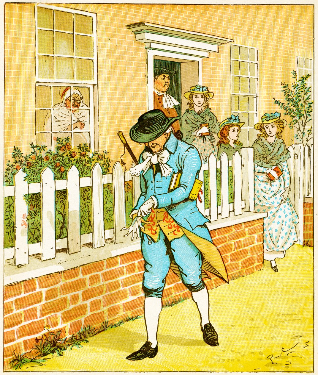 A Islington viveva un uomo di cui il mondo poteva dire che correva ancora una razza pia, illustrazione per Elegia su un cane pazzo di Oliver Goldsmith, 1879 da Randolph Caldecott