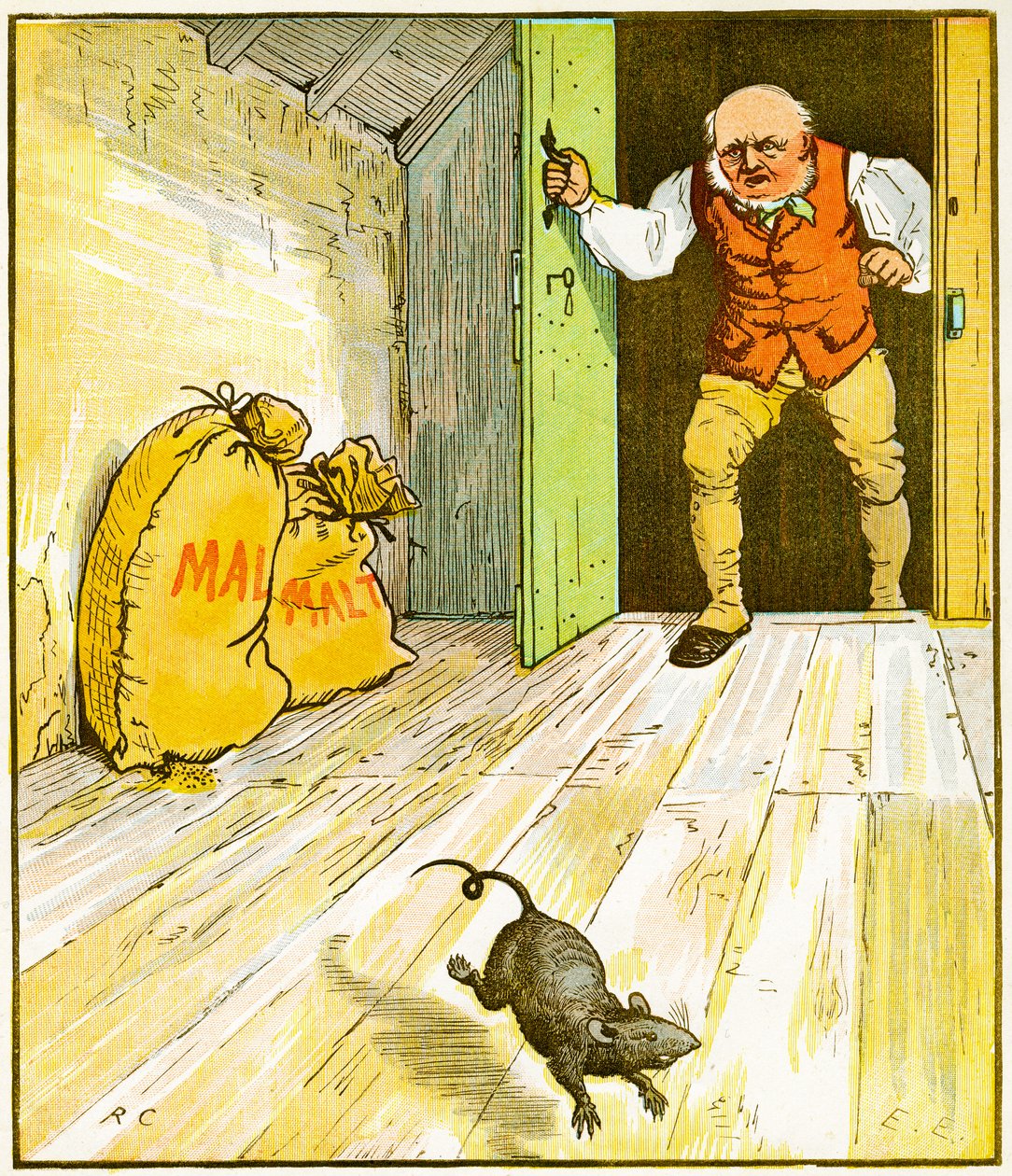Questo è il topo che mangiò il malto, che giaceva nella casa che Jack costruì, illustrazione per La casa che Jack costruì, 1887 da Randolph Caldecott