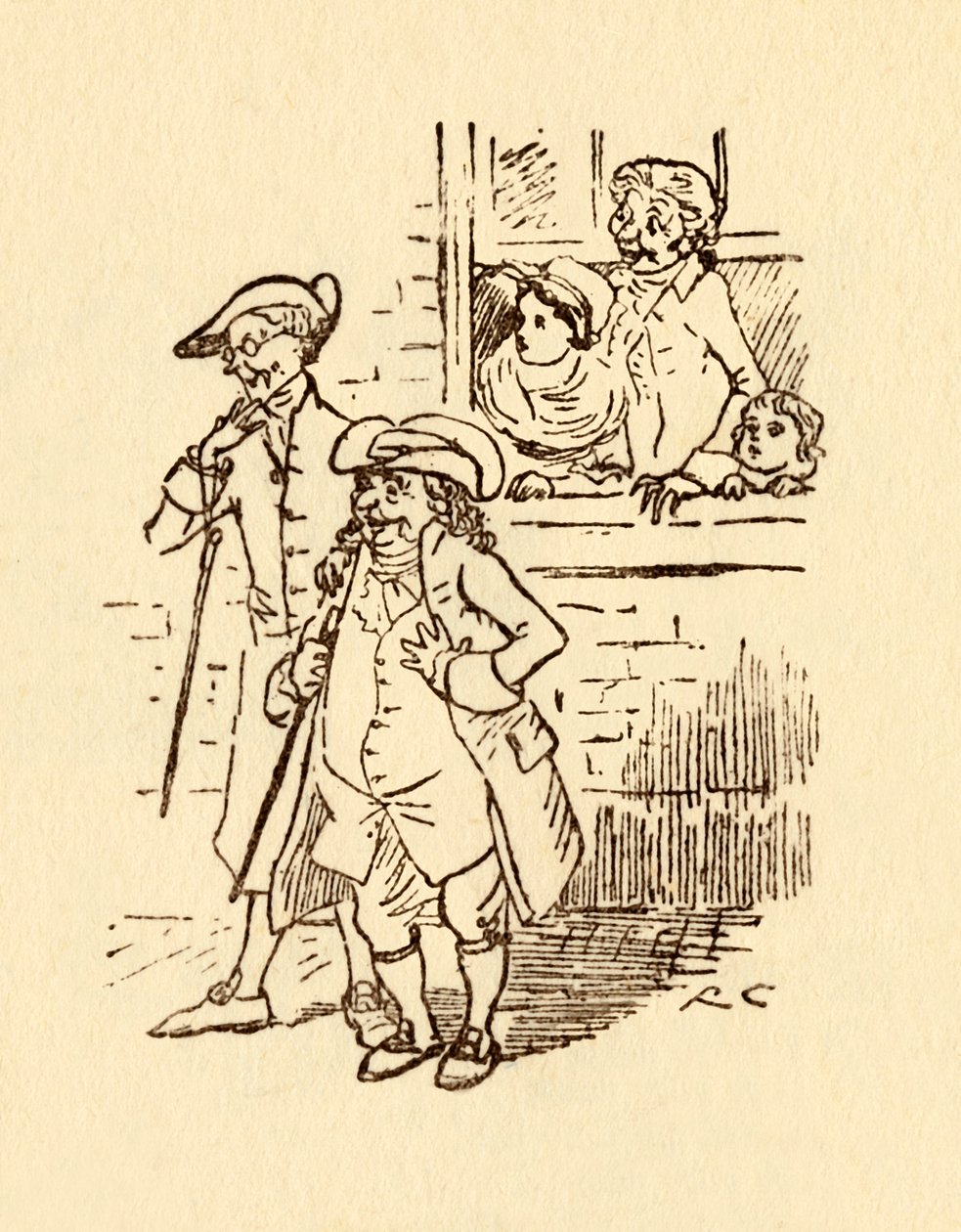 Spettatori guardano mentre John Gilpin galoppa da Randolph Caldecott