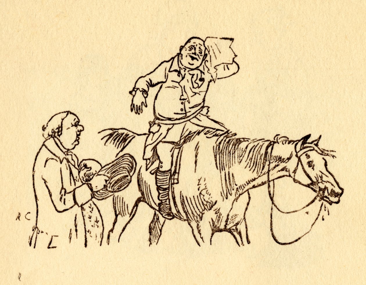 John Gilpin si asciuga la fronte sudata con un fazzoletto, 1878, c. 1918 da Randolph Caldecott
