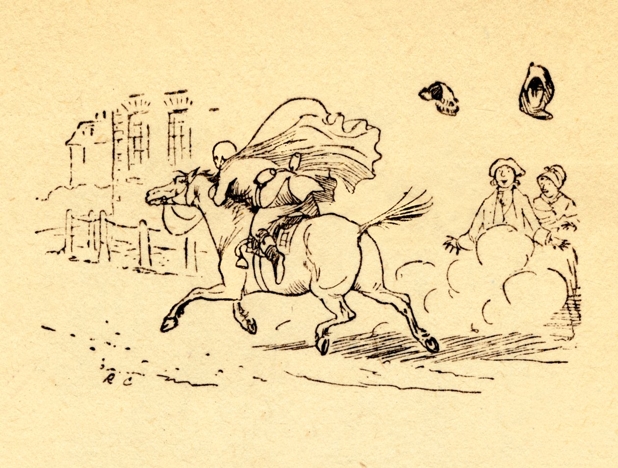 Il cavallo di John Gilpin scappa, e il suo cappello e la sua parrucca volano via da Randolph Caldecott