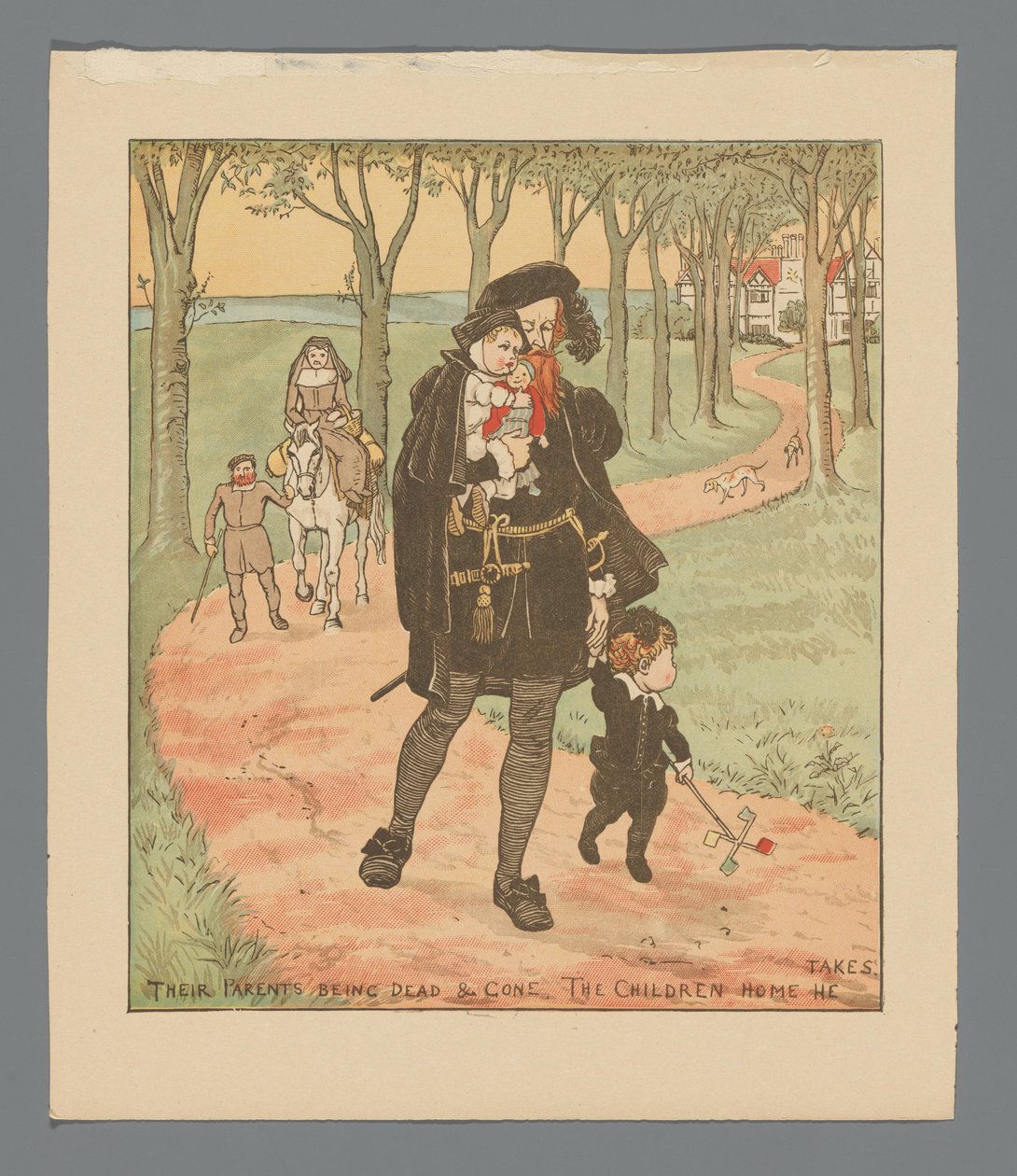 Landschaft mit Familie auf einem Landweg da Randolph Caldecott