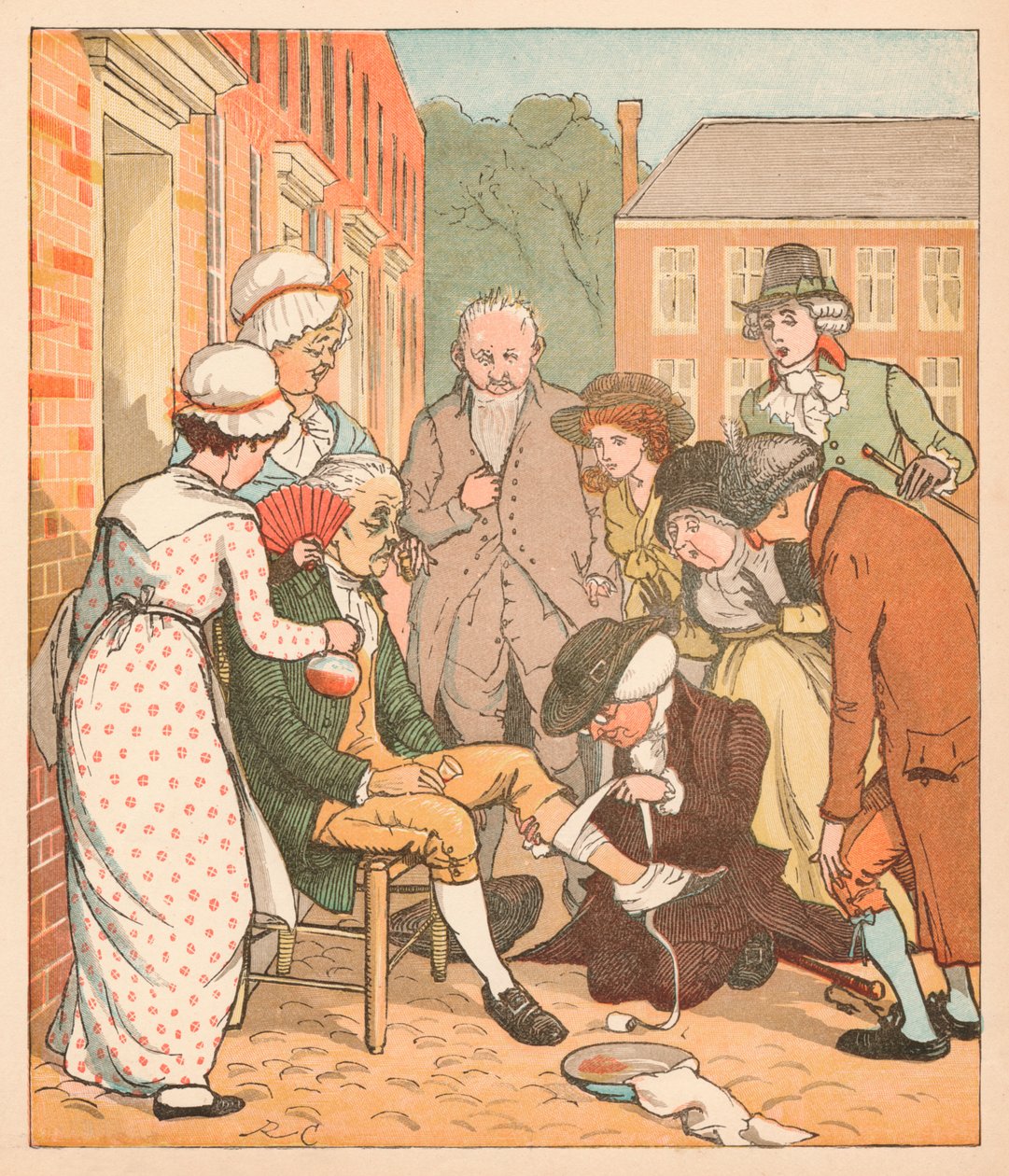 Vicini che medicano il morso del buon uomo di Islington da Randolph Caldecott