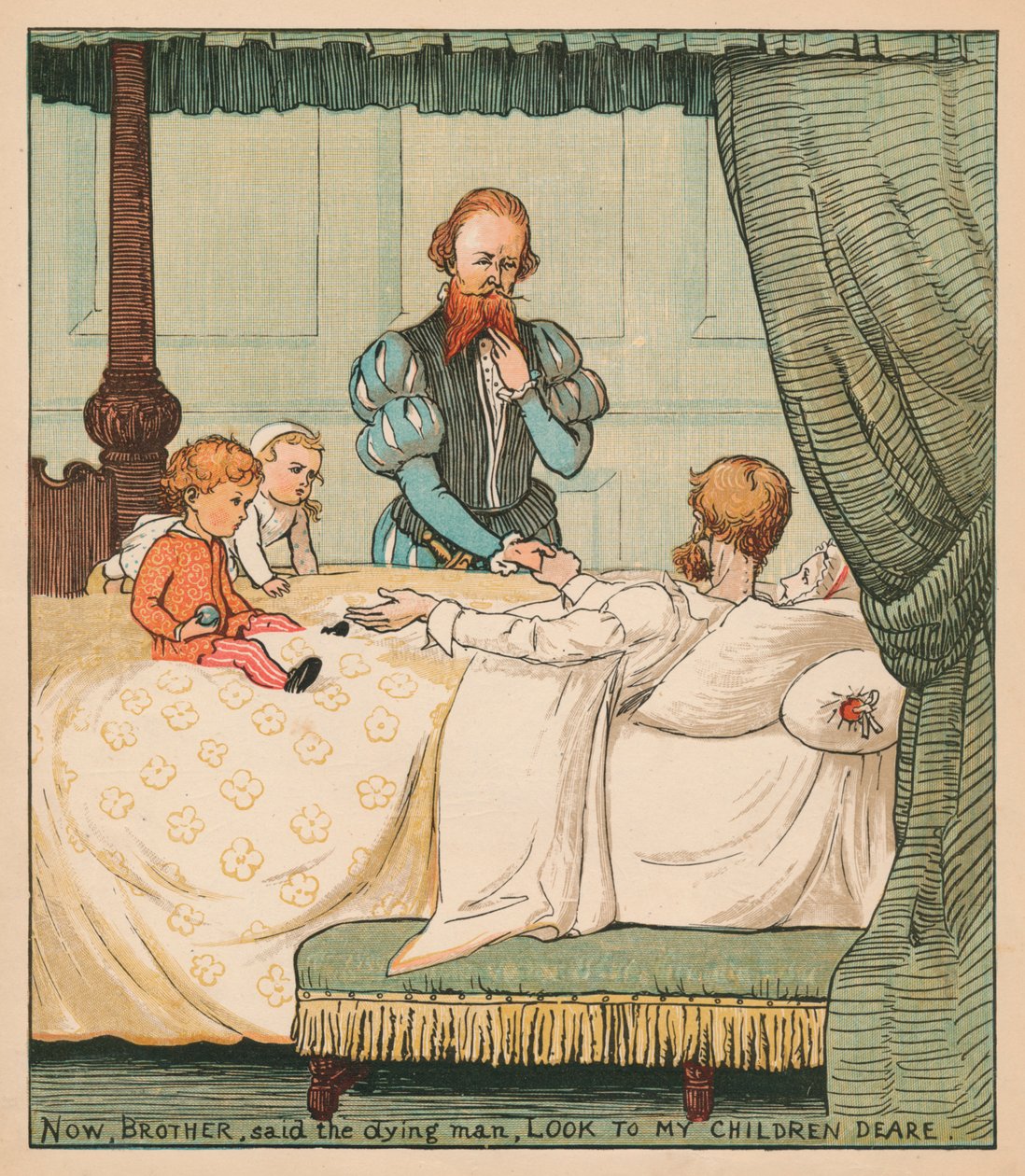 Ora, fratello, disse il morente, guarda ai miei cari figli, c1878 da Randolph Caldecott