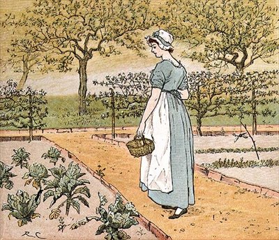 È andata in giardino a tagliare una foglia di cavolo per fare una torta di mele (illustrazione da 