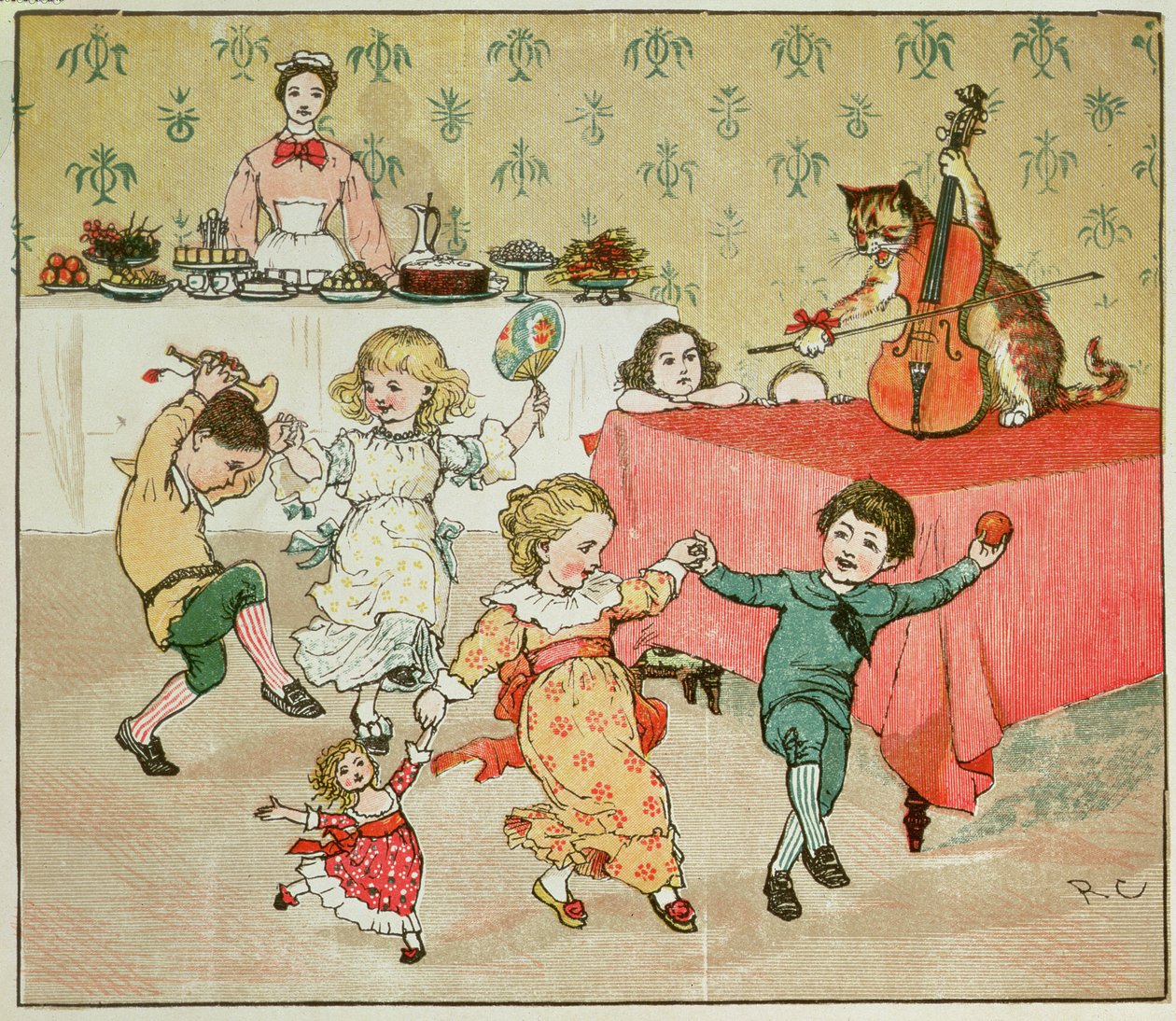 Il Gatto e il Violino e la Festa dei Bambini, illustrazione da Hey Diddle Diddle da Randolph Caldecott